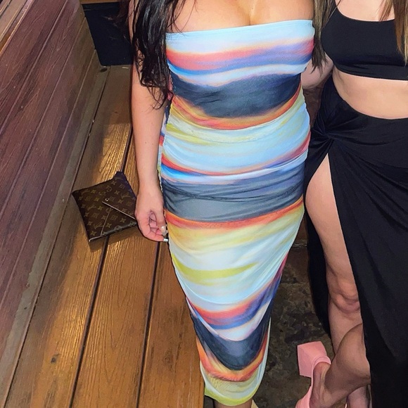 CAUTION TO THE WIND Strapless Ombre Mesh Bodycon Midi Tube Dress - Picture 2 of 3